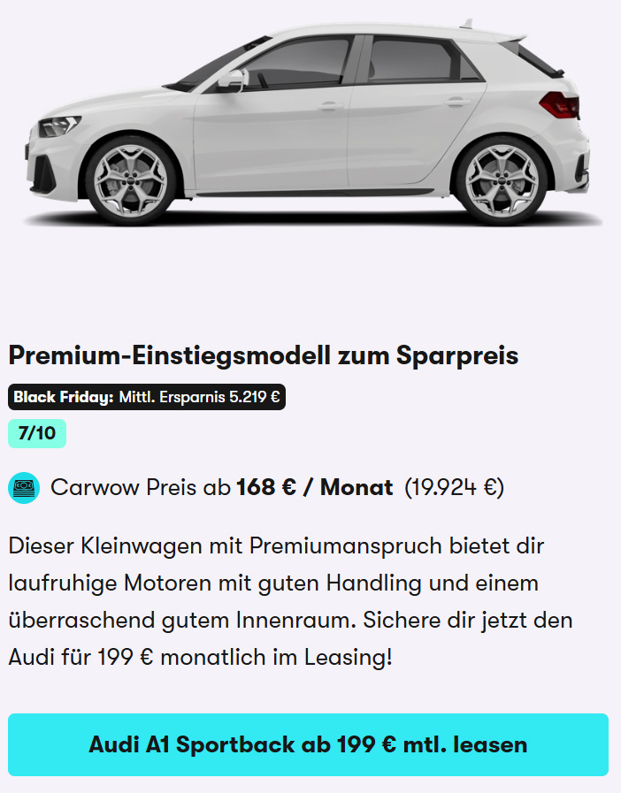 Audi A1 Sportback Black Friday Leasing Angebot 2025 Angebotskarte
