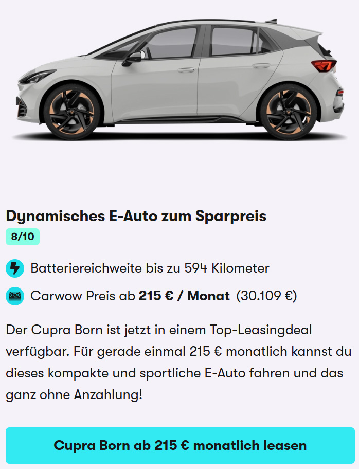 Cupra Born im Leasingangebot Oktober 2025 Angebotskarte
