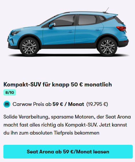 Seat Arona on sale August 2025 Leasing Car Card